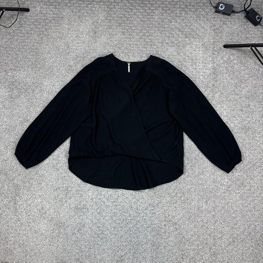 Free People Blouse Womens Medium Black Surplice V Neck Draped Basic Capsule Top